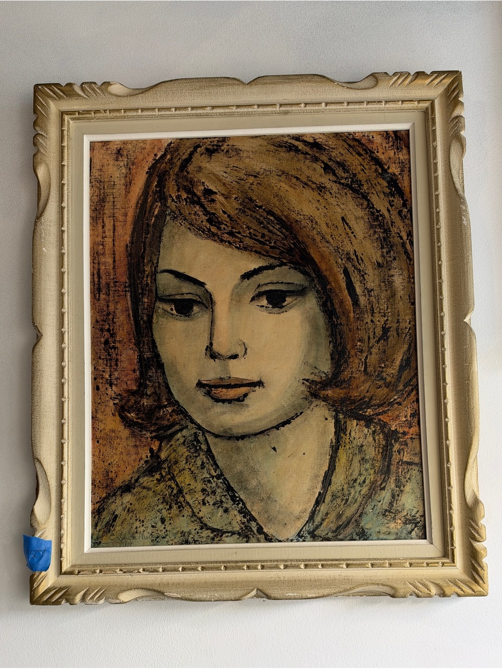 Framed Vintage Portrait Wall Art in Gold and Brown